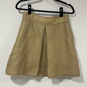 Banana Republic Skirt Coated Gold Tweed Inverted Pleat Skirt Womens Size 2